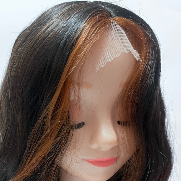 Brown Wig with Cooper Highlights Spiral Curly Lace Front Wig shoulder length - Picture 7 of 7